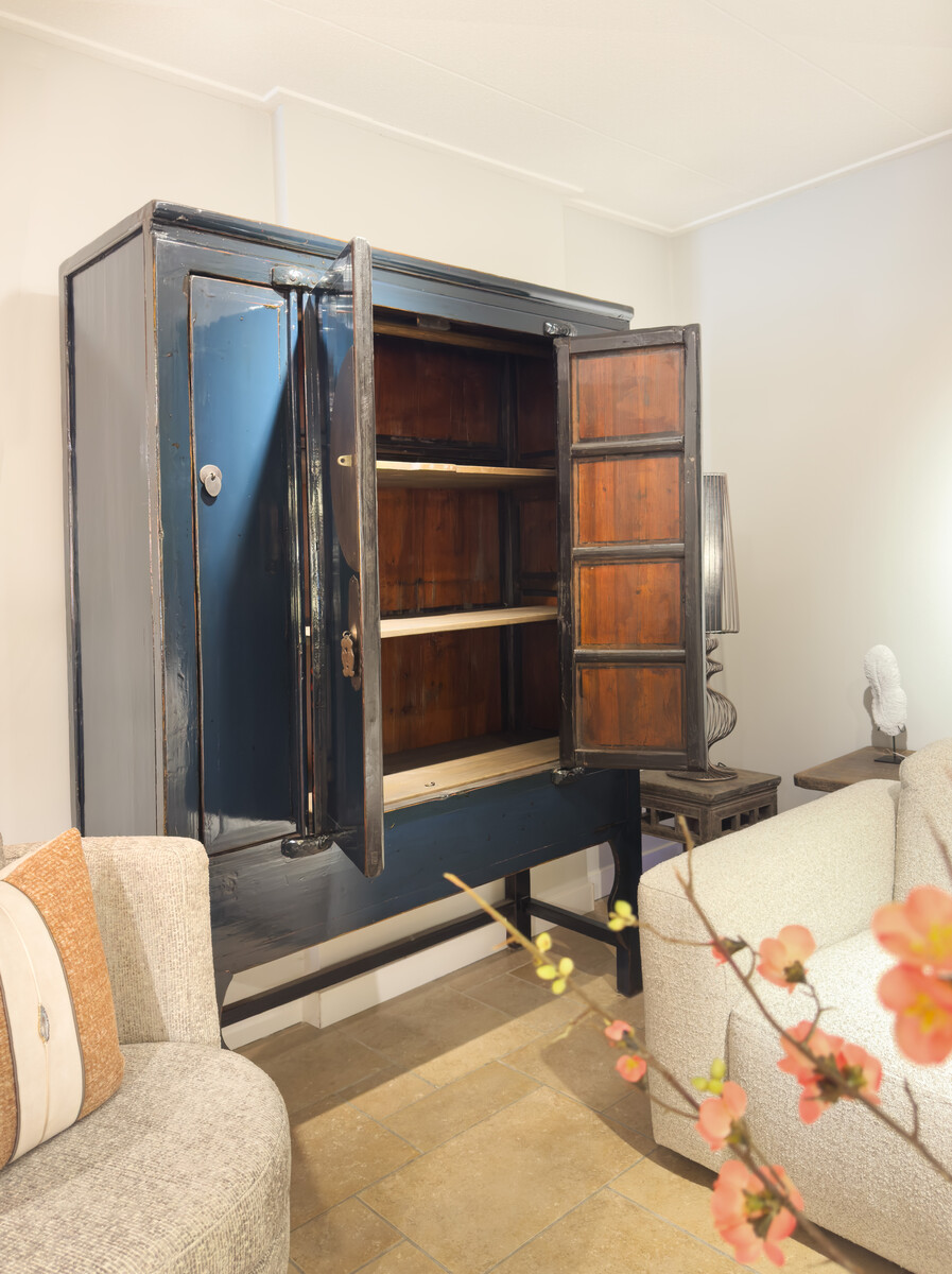 Antieke Blauwe Chinese kast
