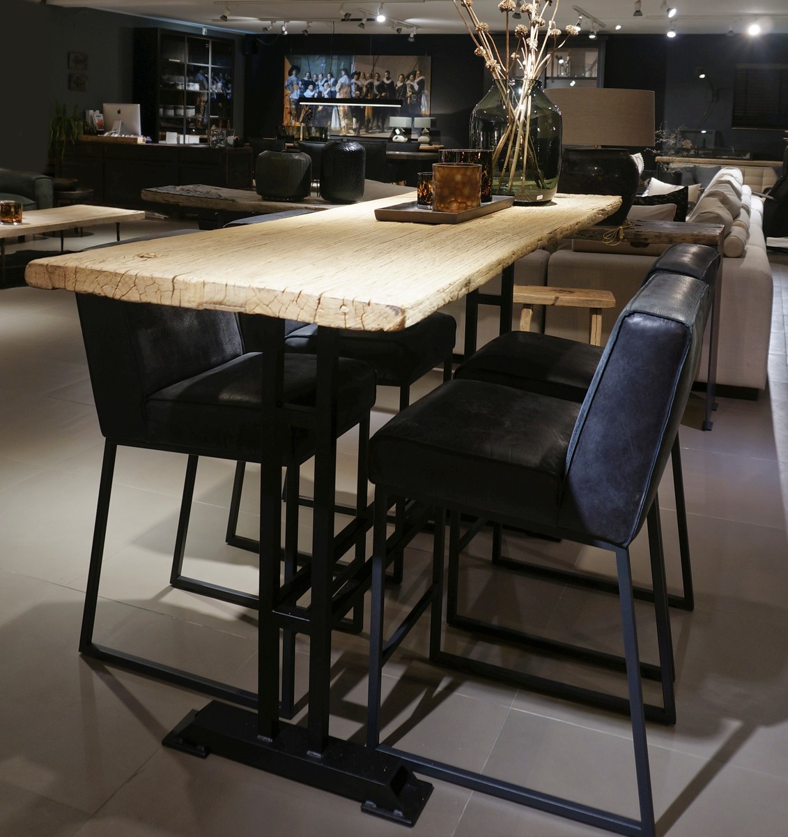 Groenteboer Actie Spoedig Bartafel Pure Natural Elmwood met stalen onderstel - Tafels - Collectie -  Looiershuis