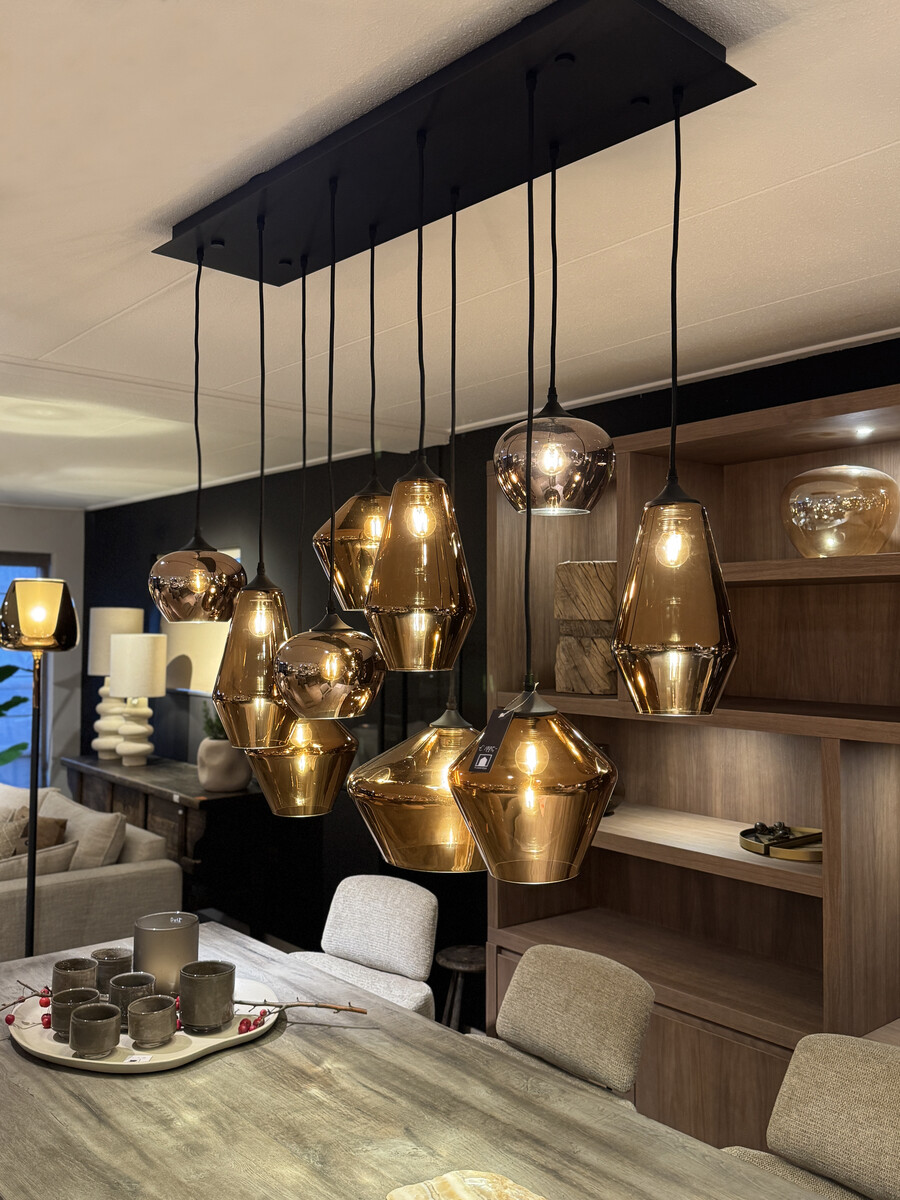 Hanglamp copper cones and spheres