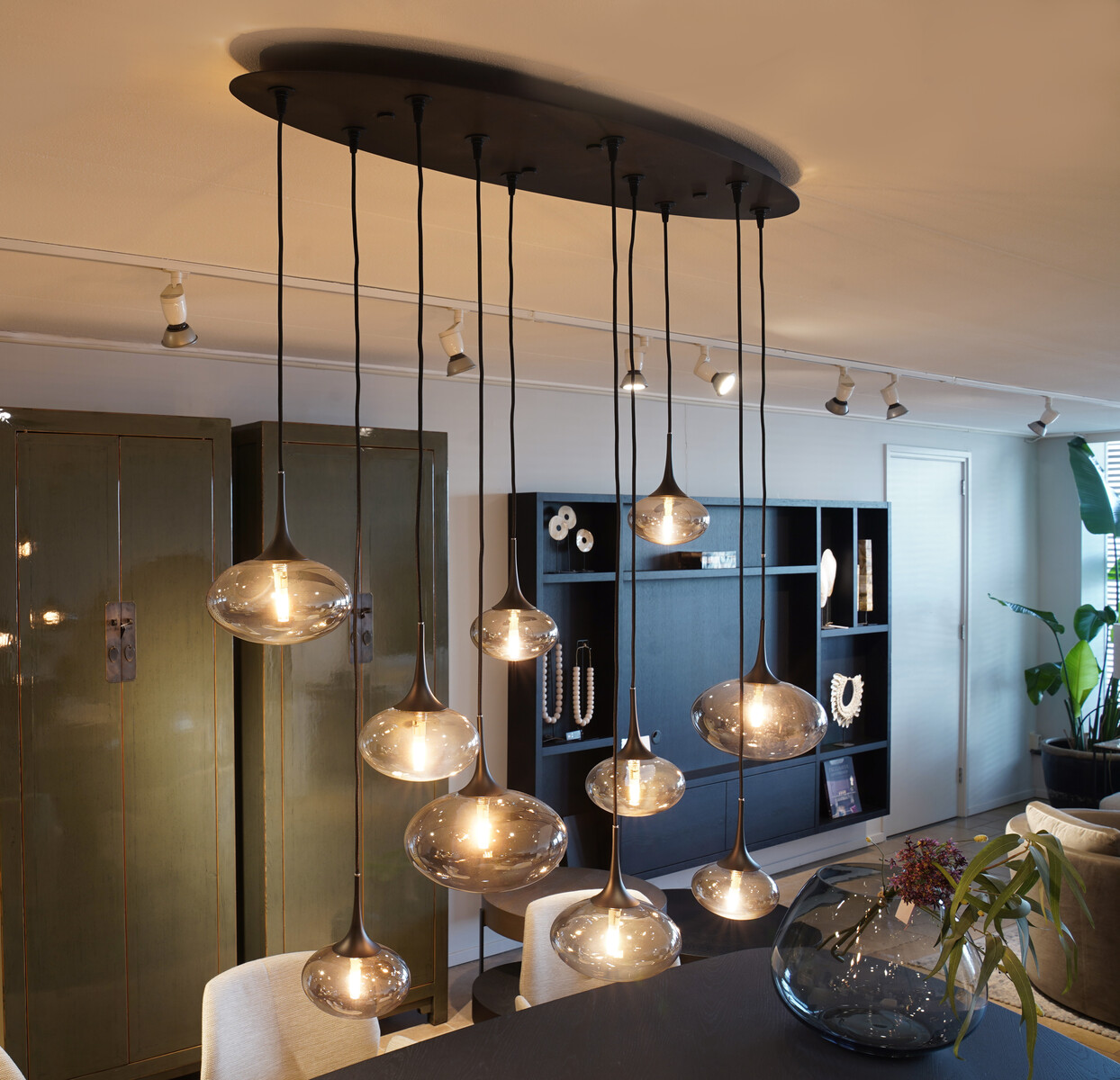 Hanglamp Paradiso Ovaal 10-LICHTS MET SMOKE GLAS