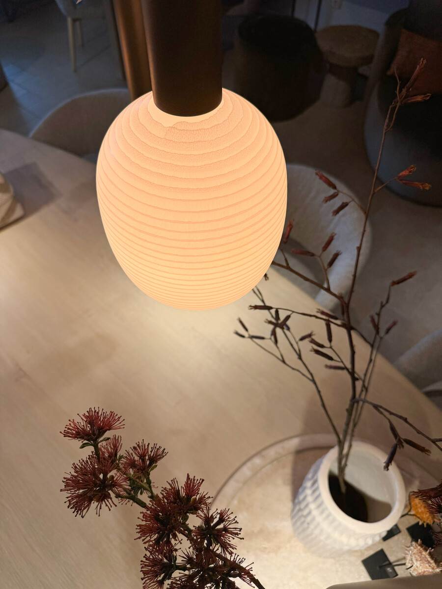 Hanglamp Riva Deens ovaal 8 lichts Platinum met lampion bulbs