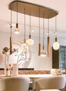 Hanglamp Riva Deens ovaal 8 lichts Platinum met lampion bulbs