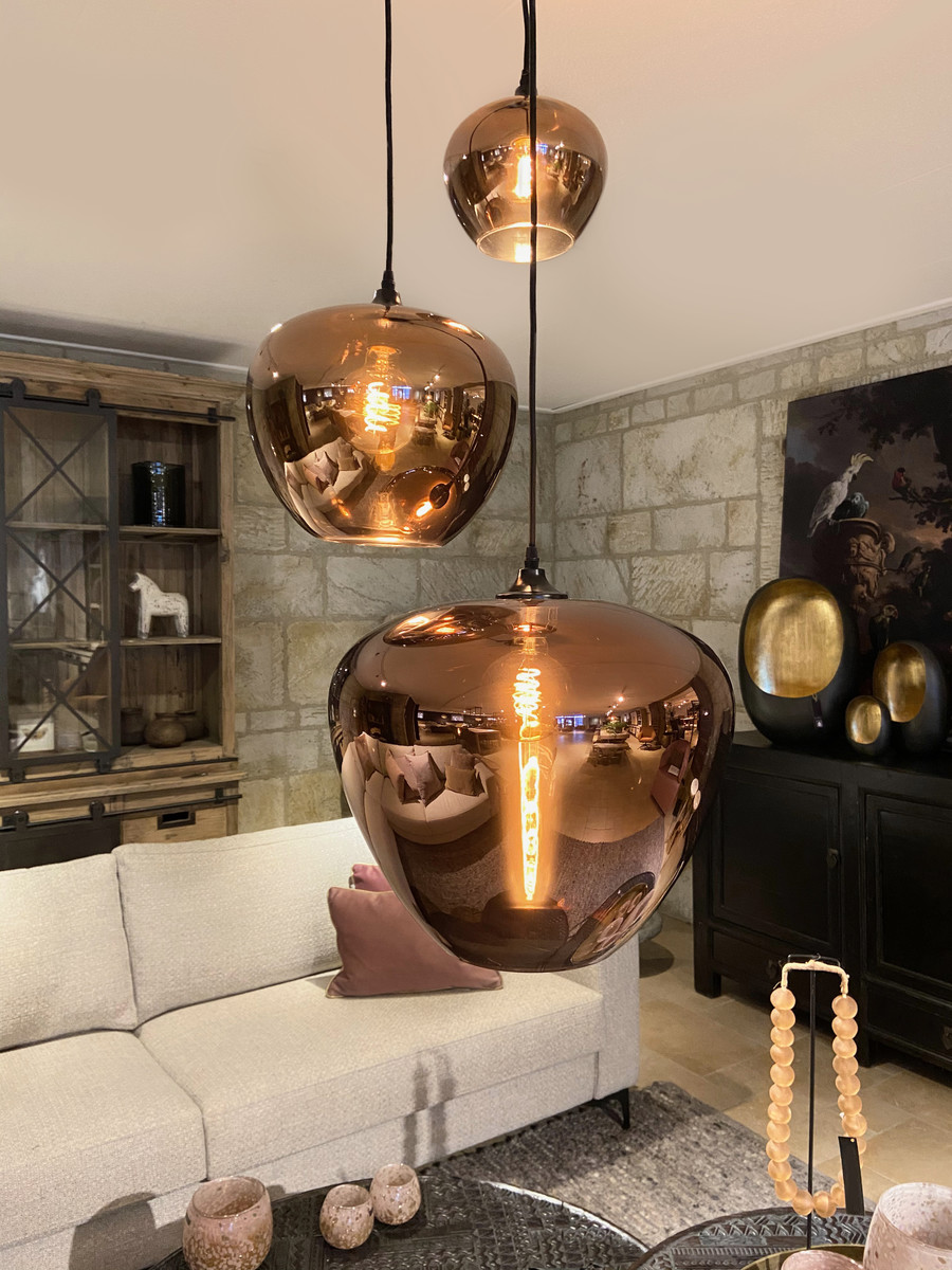 Afhaalmaaltijd geld Banzai Hanglamp Sphere Metallic Copper 3 Mond geblazen Bulbs S, M En L -  Verlichting - Collectie - Looiershuis