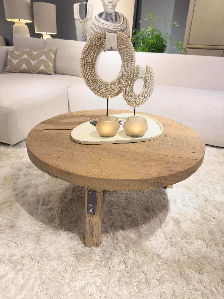Salontafel iepenhout rond massief