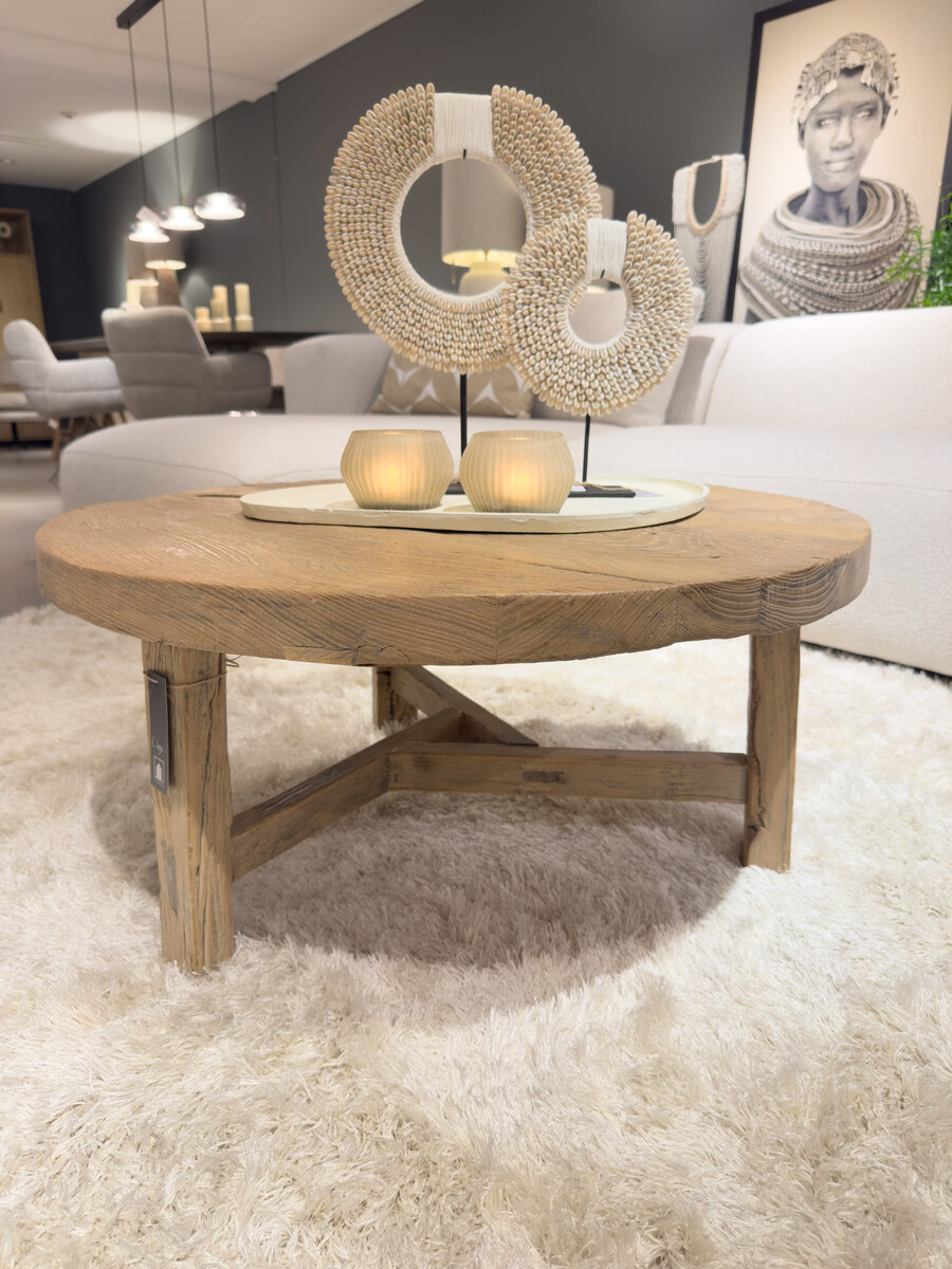 Salontafel iepenhout rond massief