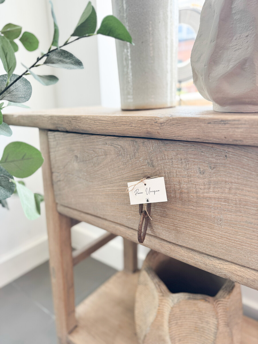 Wandtafel iepenhout naturel met 1 lade en 1 legplank