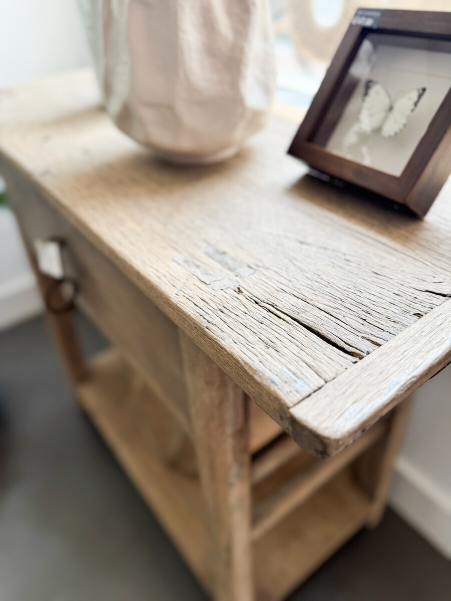 Wandtafel iepenhout naturel met 1 lade en 1 legplank