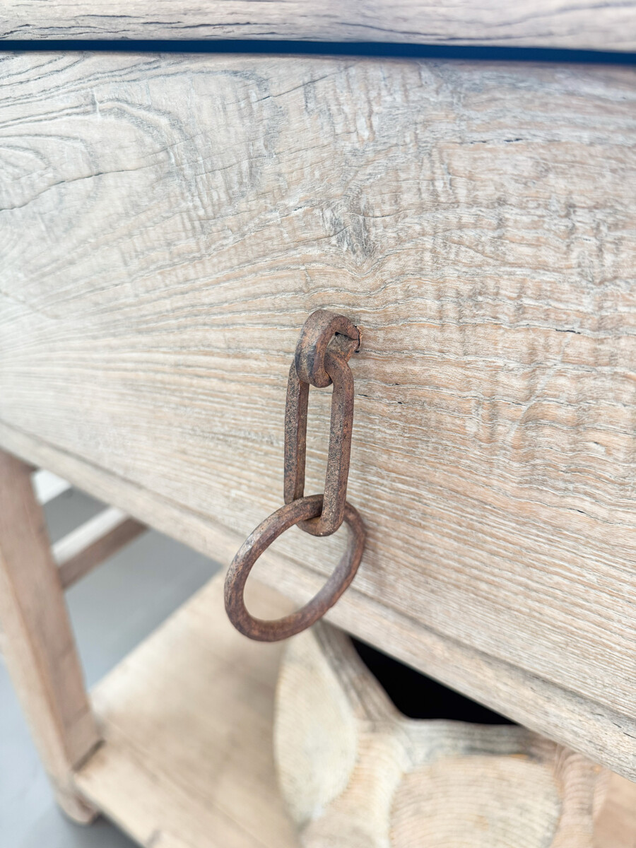 Wandtafel iepenhout naturel met 1 lade en 1 legplank