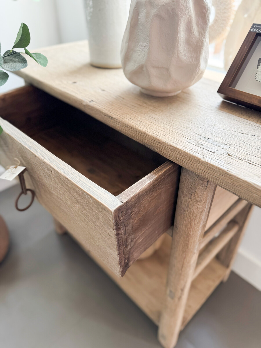 Wandtafel iepenhout naturel met 1 lade en 1 legplank